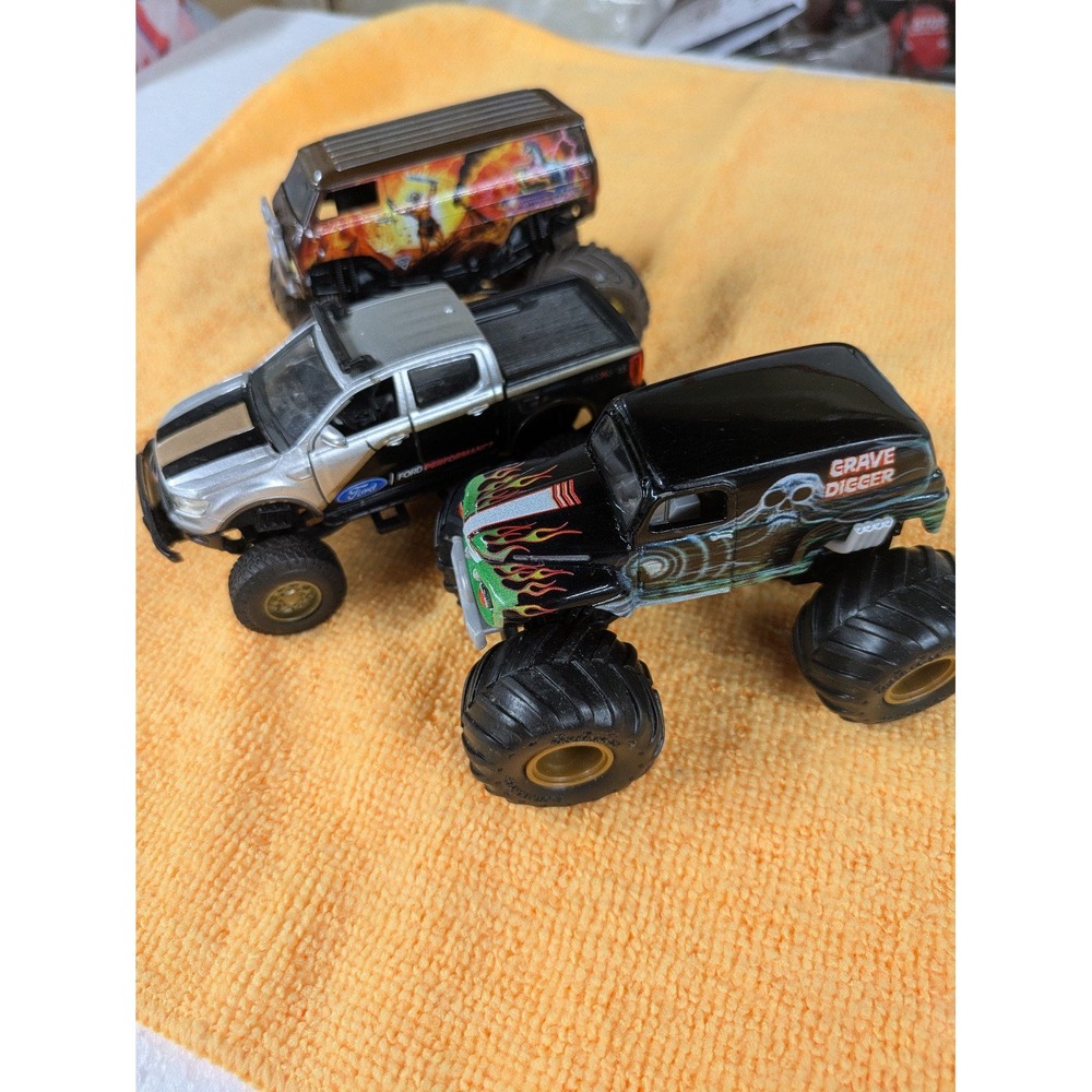 Monster Jam Grave Digger Ford Performance Ranger & Flame Van Diecast Lot of 3